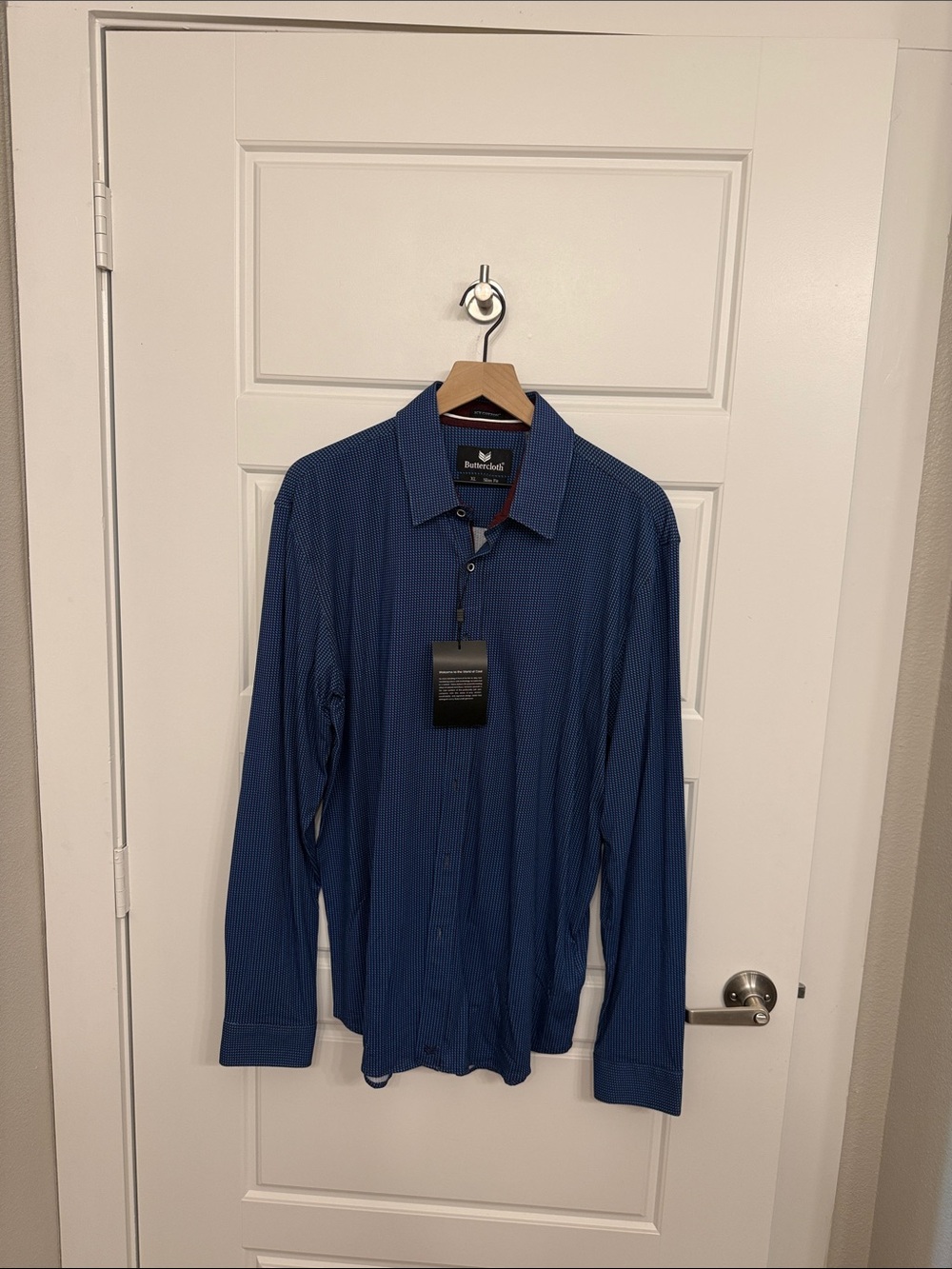 Buttercloth Men’s Blue Icy Cotton Long-Sleeve Dress Shirt XL Slim Fit